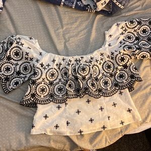 Express eyelet off the shoulder top small